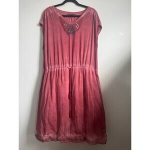 Cecil XL Red Embroidered Boho‎ Midi Dress Beaded Tassel Artsy Lagenlook